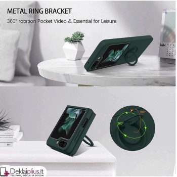 Plastikinis dėklas su žiedu ir kameros apsauga - žalias (Samsung Z Flip 6/Z Flip 7 Fe)